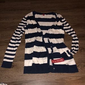 Blue and white striped cardigan